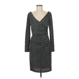 LAUREN Ralph Lauren Long Sleeve Slinky Stretch Sheath Dress 6 Metallic Silver